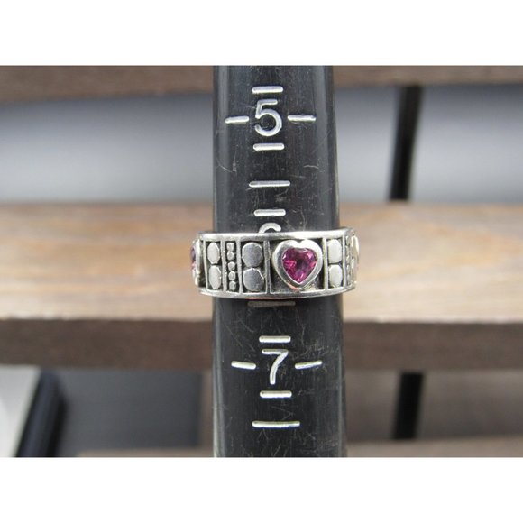 Size 6.25 Sterling Silver Pink Topaz Heart Gemstones Band Ring - Picture 6 of 8
